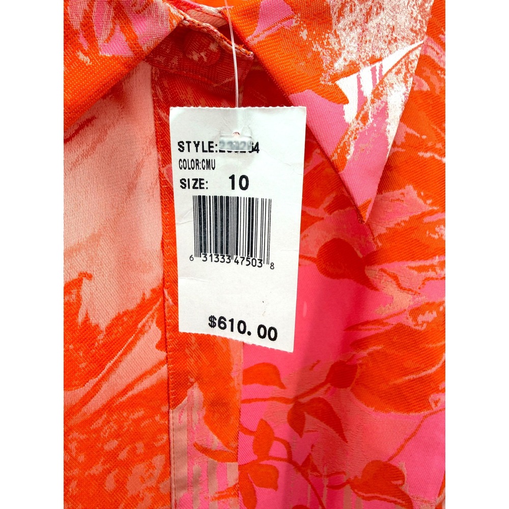Teri Jon Rickie Freeman Orange Pink Floral Jacquard Shirt Dress Belted NWT 10 - Picture 6 of 7